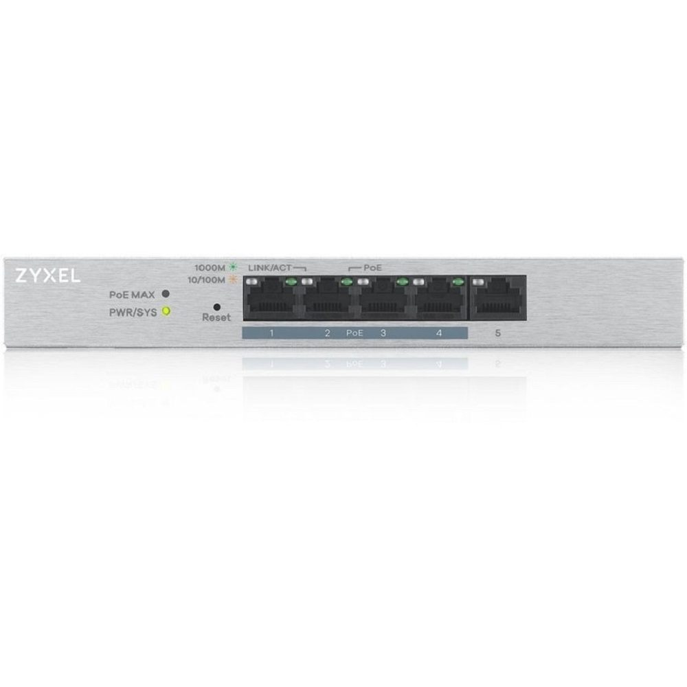 Коммутатор ZYXEL GS1200-5HPV2-EU0101F Smart PoE+ коммутатор GS1200-5HP v2, 5xGE (4xPoE+), настольный, бесшумный, с поддержкой VLAN, IGMP, QoS и Link Aggregation, бюджет PoE 60 Вт