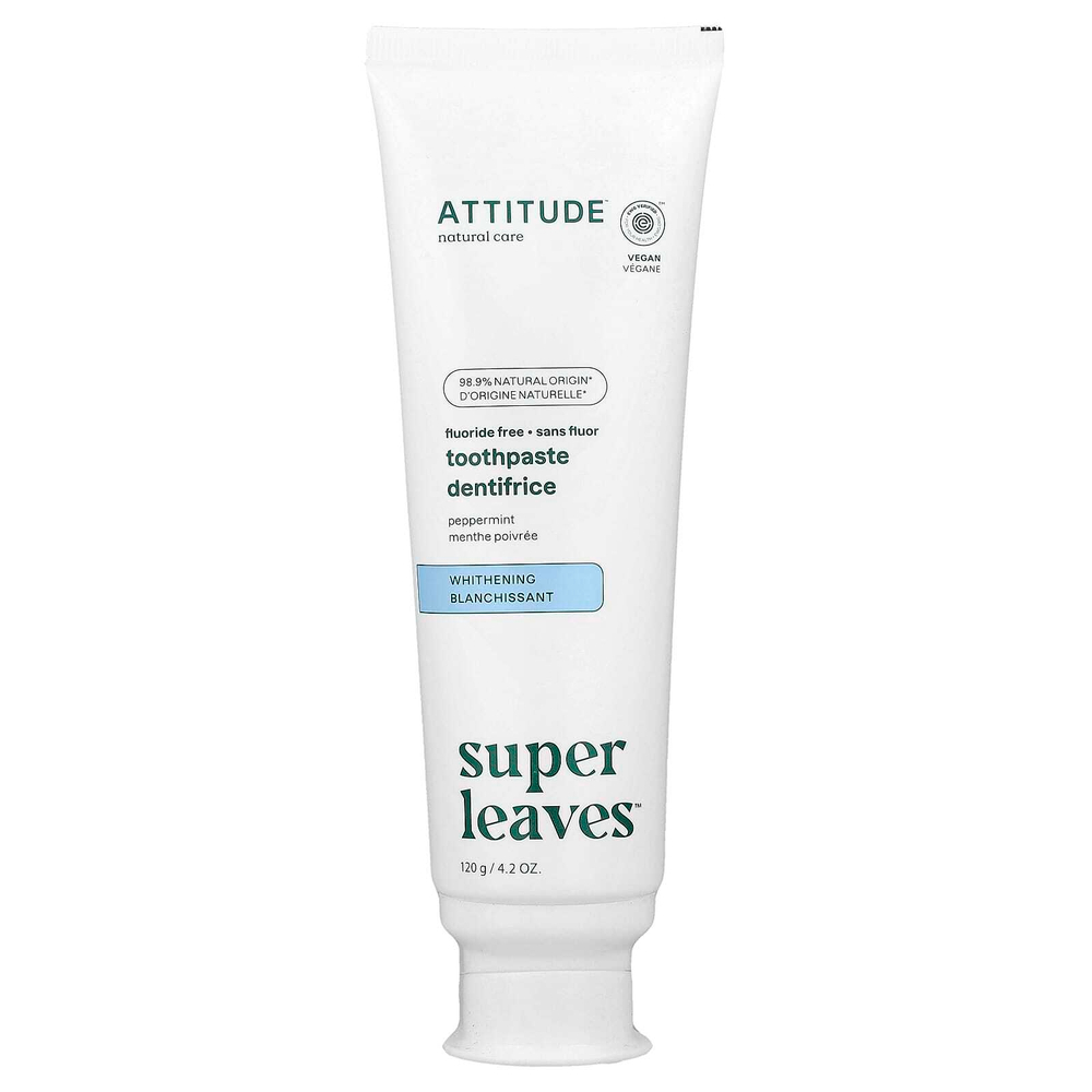 ATTITUDE, Super Leaves™, отбеливающая зубная паста без фтора, перечная мята, 120 г (4,2 унции)