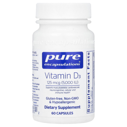Pure Encapsulations, Витамин D3, 125 мкг (5000 МЕ), 60 капсул