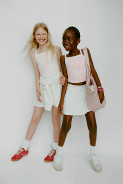 ZARA КОМБИНИРОВАННАЯ ЮБКА-ШОРТЫ ИЗ СМЕСОВОГО МОДАЛА, БЕЛЫЙ