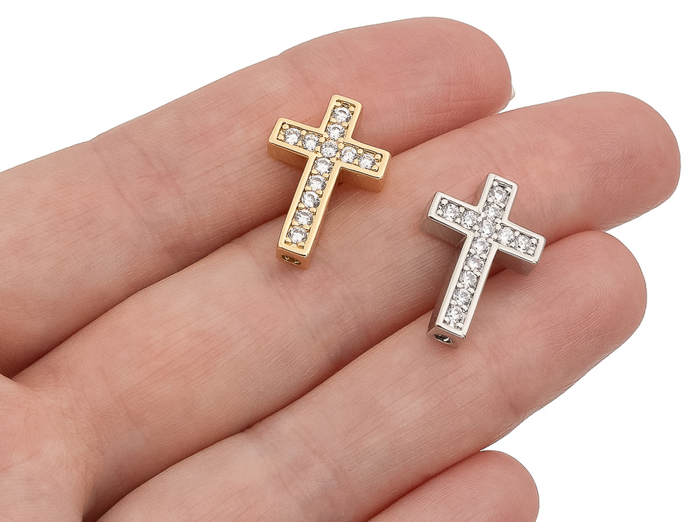 Бусина "Крест" 18,5мм, с фианитами