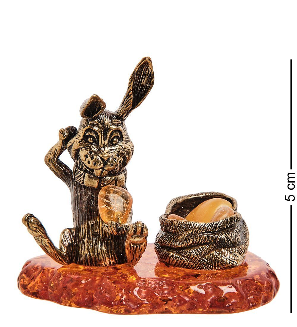 Народные промыслы AM-2752 Фигурка «Заяц с подарком» (латунь, янтарь)