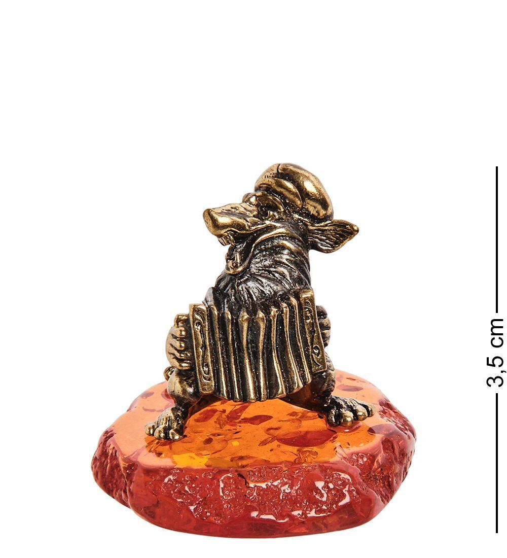 Народные промыслы AM-2825 Фигурка «Волк с гармошкой» (латунь, янтарь)