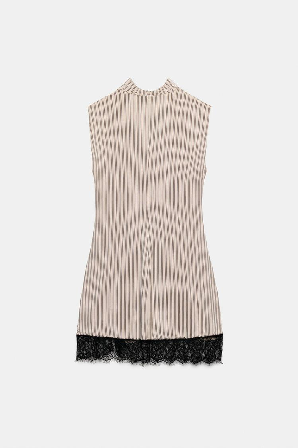 ZARA МИНИ-ПЛАТЬЕ В ПОЛОСКУ С КРУЖЕВОМ, РОЗОВЫЙ