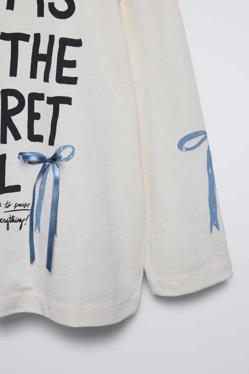 ZARA ЛОНГСЛИВ С ПРИНТОМ И БАНТАМИ, ЖЕЛТОВАТО-БЕЛЫЙ