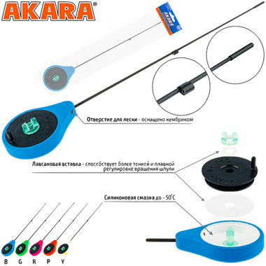 Удочка зимняя Балалайка Akara Sport GL Синяя SPZ-B Хлыст стеклопластик Рукоять-пенопласт Тр.длина 27см