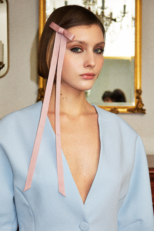 Бант "Стрекоза" с длинными лентами пыльная роза