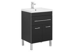 Тумба с раковиной Aquanet Верона NEW 58 черный (напольная 1 ящик 2 дверцы)
