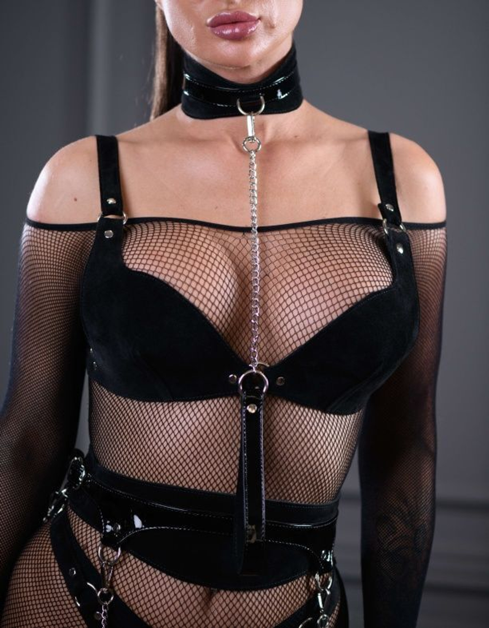 Стильный замшевый ошейник с поводком Sex Game (Цвет: черный)