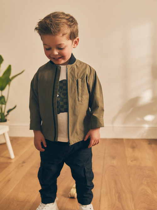 Бомбер и футболка в комплекте для мальчика Next K83-454, Хаки, Белый