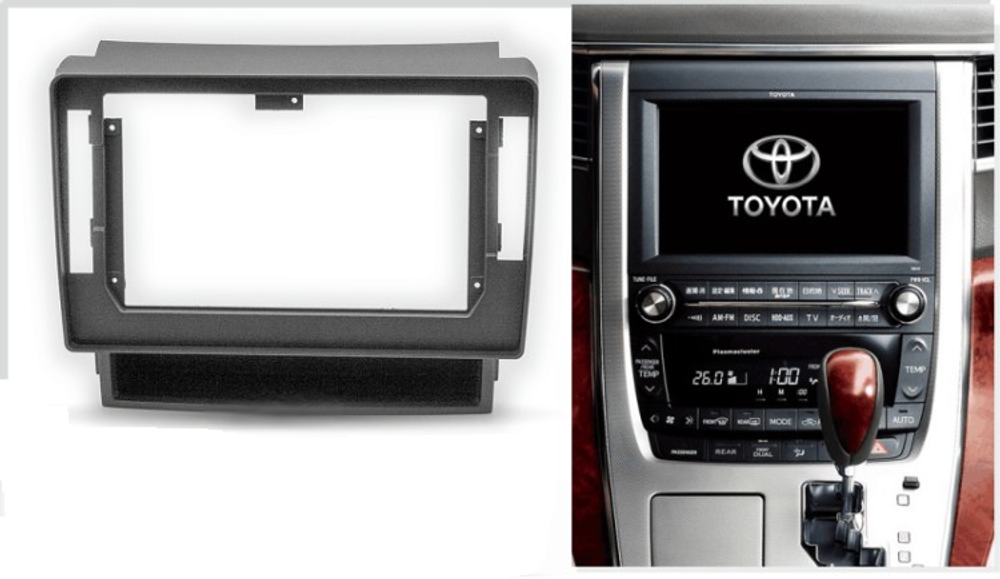 Комплект рамки с разъёмами 10" Toyota Alphard H20, Vellfire 2008-2014 (компл. с полочкой под магнитолой)монитор утоплен - Car-Smart 9536