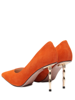 Женские туфли замшевые рыжие на бамбуковом каблуке