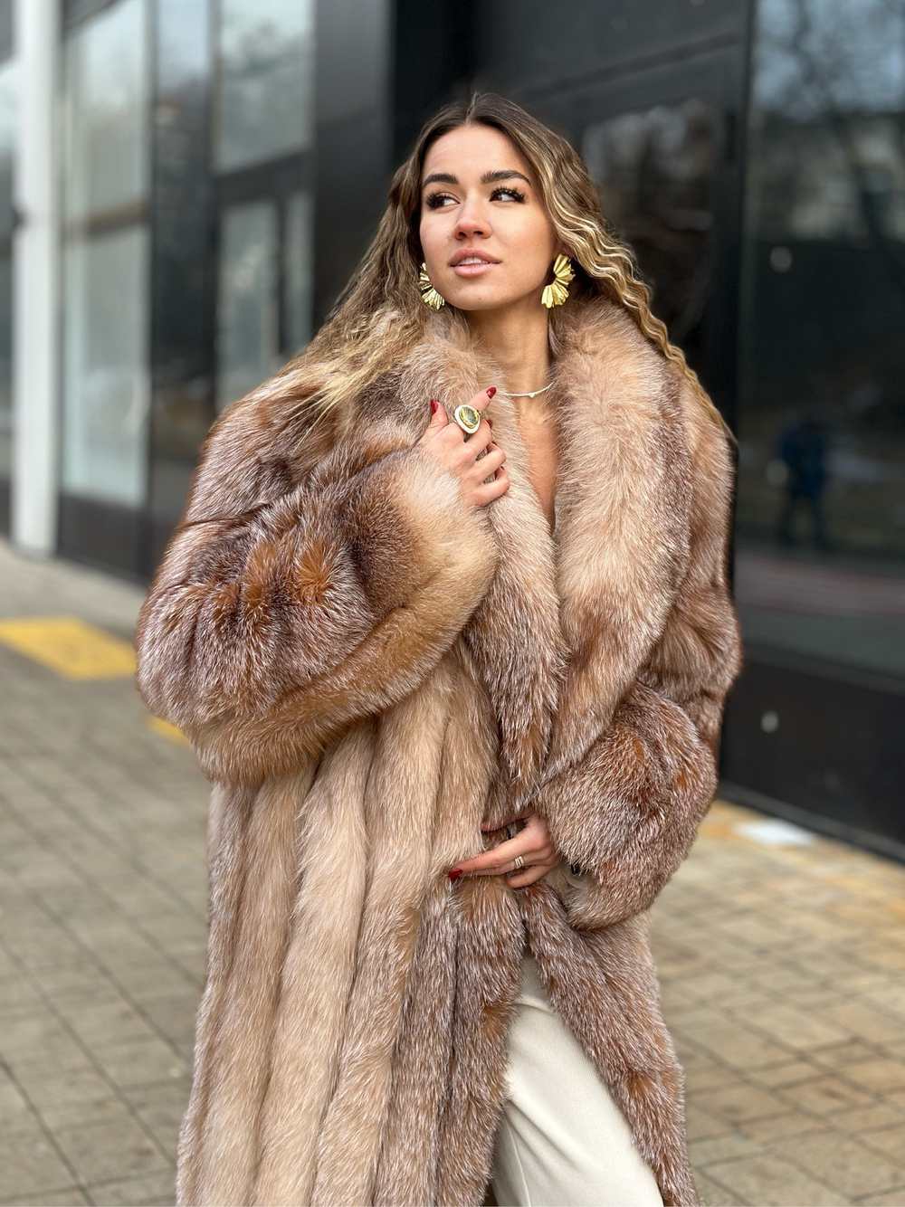 Шуба из золотистой лисы a la vintage 120см