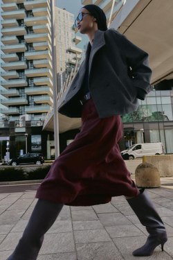 ZARA ЮБКА-НАКИДКА МИДИ С ПОЯСОМ, БАКЛАЖАНОВЫЙ