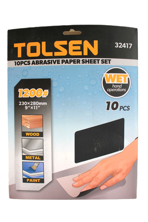 Шлифлист на бумажной основе водостойкий Tolsen P1200 SIC, 230х280мм 10шт. 32417