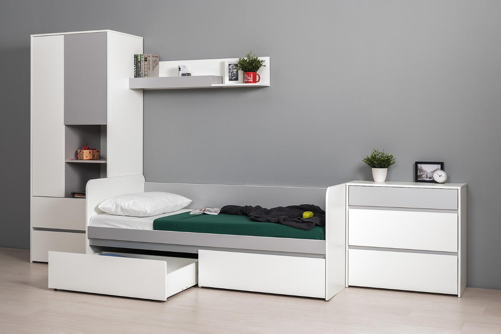 Торонто Комод 13.321 Белый PE шагрень, Стальной Серый