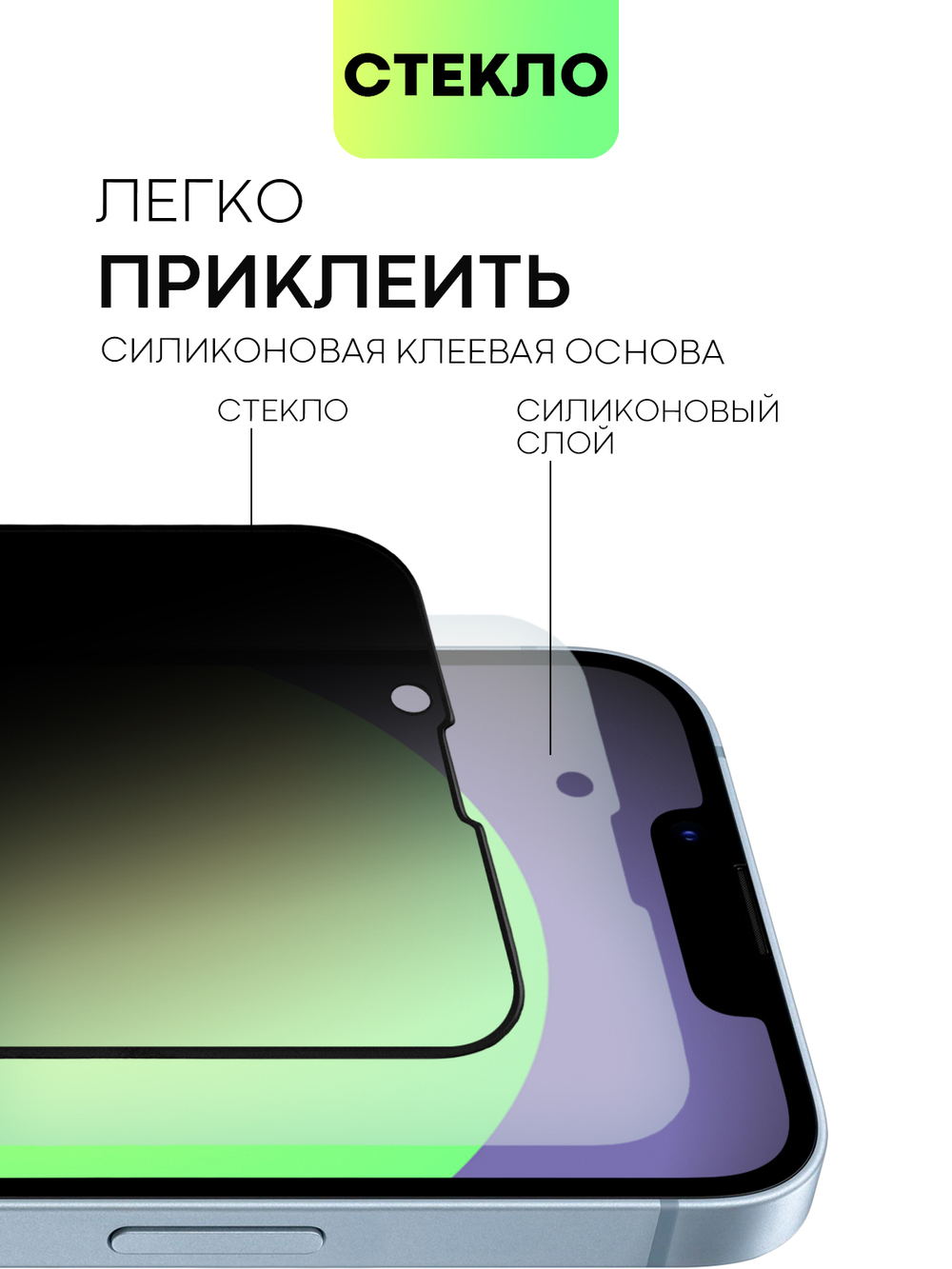 Набор стекол антишпион BROSCORP для Apple iPhone 14 (арт. IP14-FSP-GLASS-SPY-SET2)