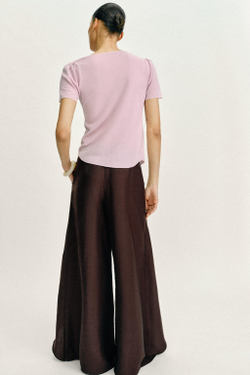 ZARA ТРИКОТАЖНЫЙ ТОП С ВОЛАНАМИ, ЦВЕТ РОЗОВОГО ДЕРЕВА