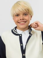 Бомбер кардиган для мальчика в школу AT1016 молочный-синий