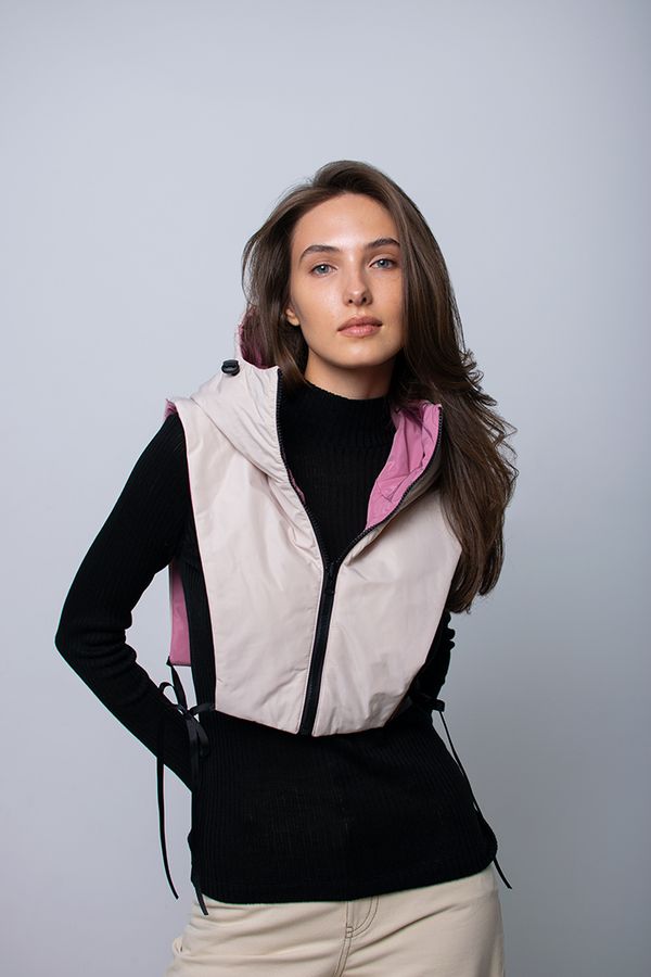 Капюшон-манишка двухсторонняя AH002 бежевый-пурпурно-розовый - фото 5