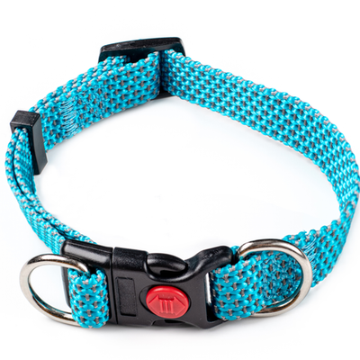 Ошейник для собак светоотражающий нейлоновый (синий)"Два кольца" с фастексом (PetOpt)