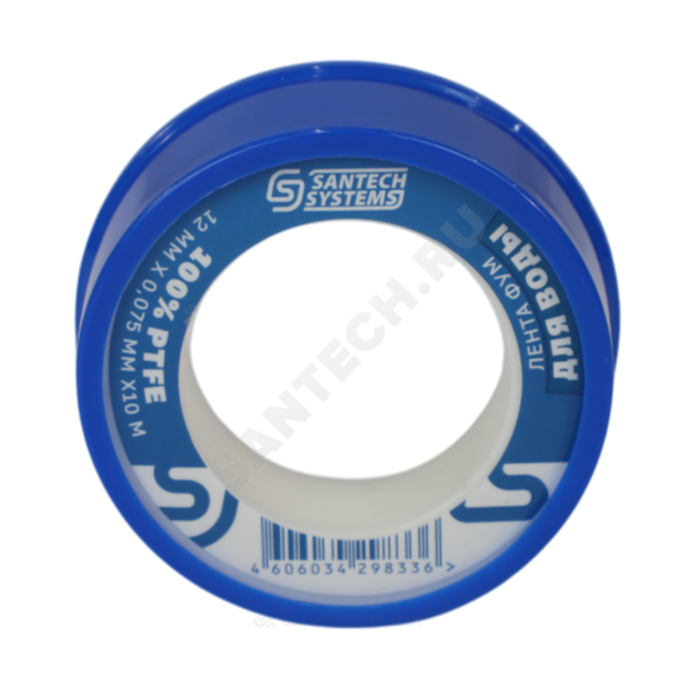 Лента ФУМ PTFE 12ммх0,075ммх10м катушка среда: вода SantechSystems