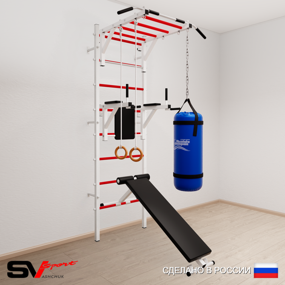 Шведская стенка Sv Sport усиленная 6512 (Турник рукоход/Брусья/Скамья/Кольца/Цепь/Мешок 22кг)