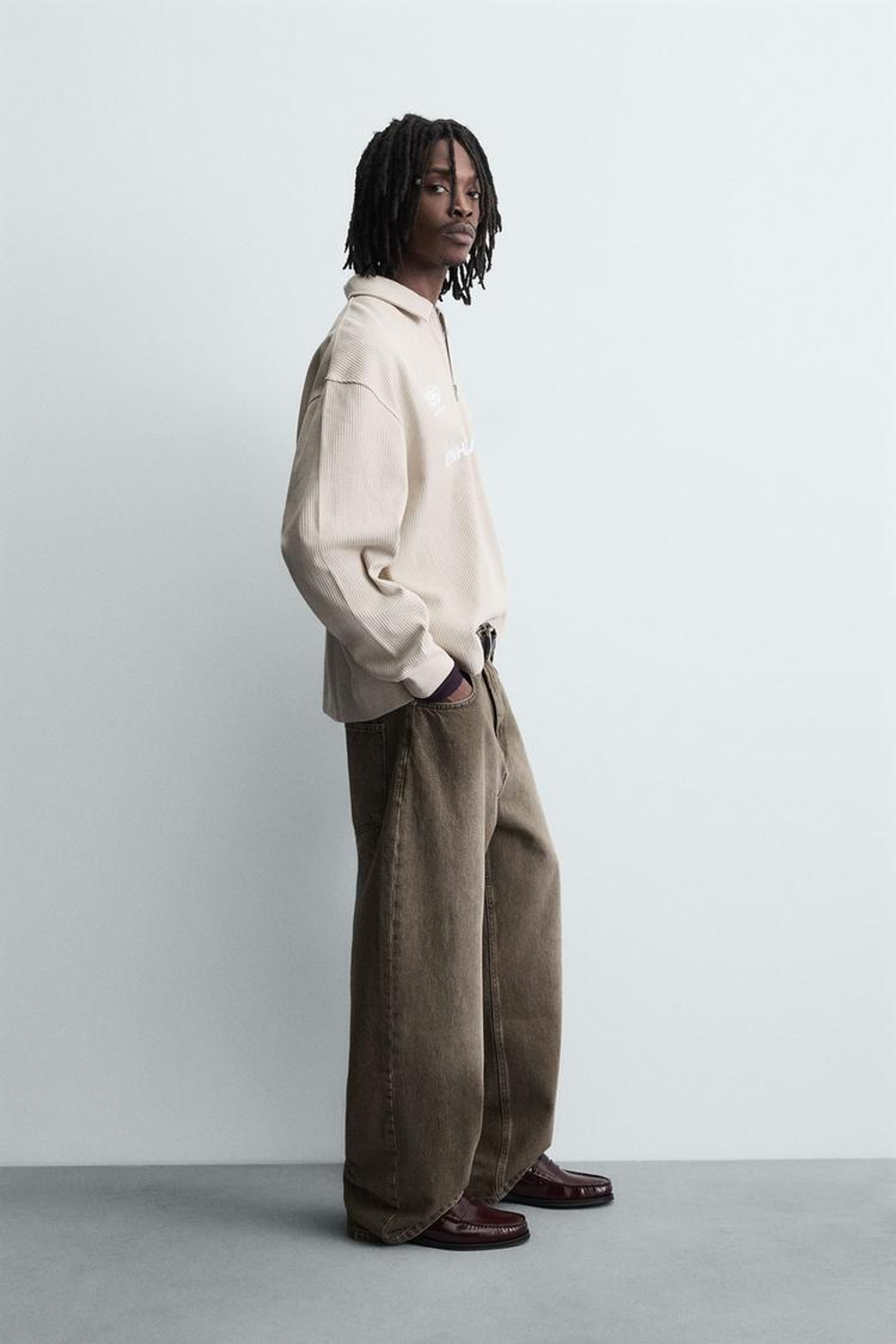 ZARA ПОЛО В РУБЧИК, ЭКРЮ