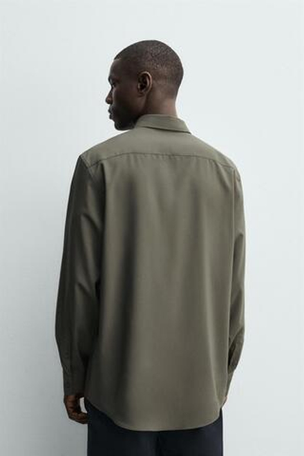 ZARA РУБАШКА ИЗ ЭЛАСТИЧНОЙ ТКАНИ, СВЕТЛЫЙ ХАКИ