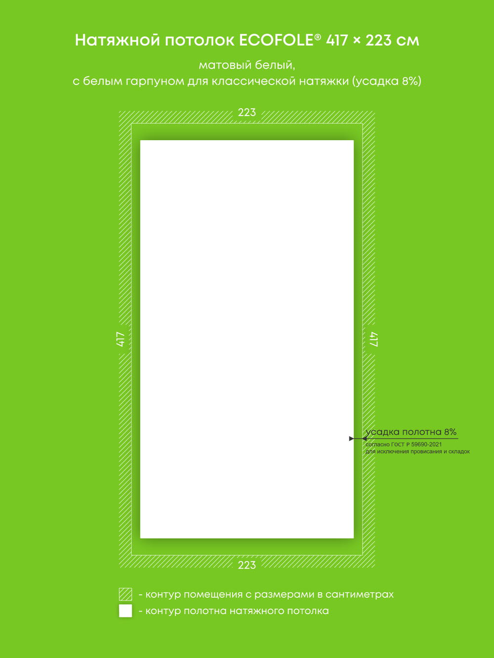 Матовый натяжной потолок 9.3 м2