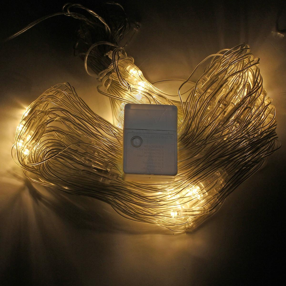 Гирлянда сетка ш1,5* в1,5м 120 ламп LED, прозр.пров.,8 реж, IP-20, Теплый белый (Серпантин)