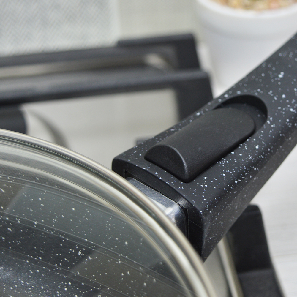 Сковорода 22см высота 5,5см Гранит со съемной ручкой и стеклянной крышкой, с2254аг