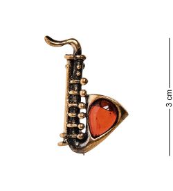 AM-2638 Брошь «Саксофон» (латунь, янтарь)