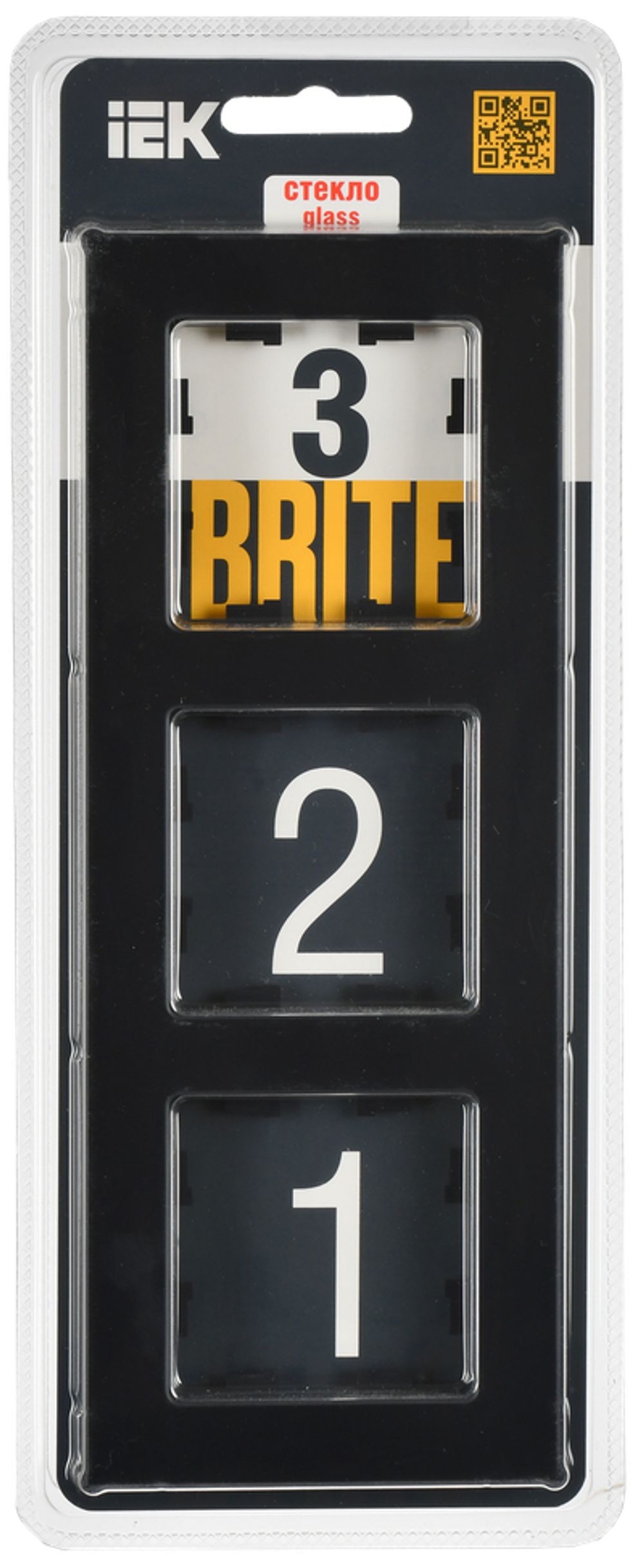 BRITE Рамка 3-местная РУ-3-2-Бр стекло черный матовый IEK