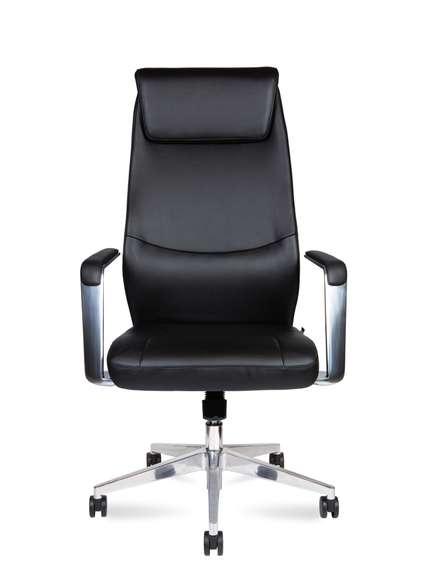 Кресло офисное Норден / Давос / Davos / алюминиевая  база / черная экокожа