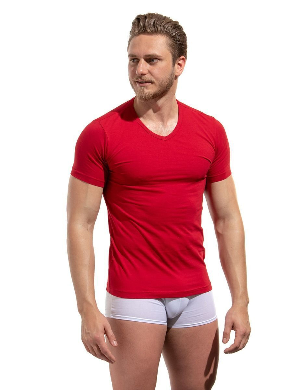 Мужская хлопковая футболка с V-образным вырезом горловины (Размер: XXL) (Цвет: темно-синий)