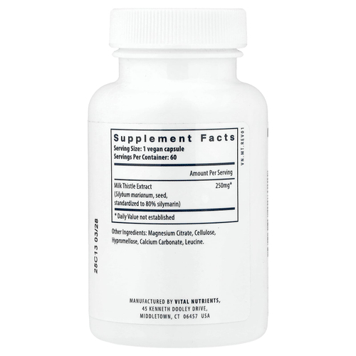 Vital Nutrients, Экстракт расторопши, 250 мг, 60 веганских капсул