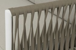 "Касабланка" диван 3-местный плетеный из роупа, каркас алюминий светло-серый (RAL7035) муар, роуп серо-коричневый 23мм, ткань бежевая 15052