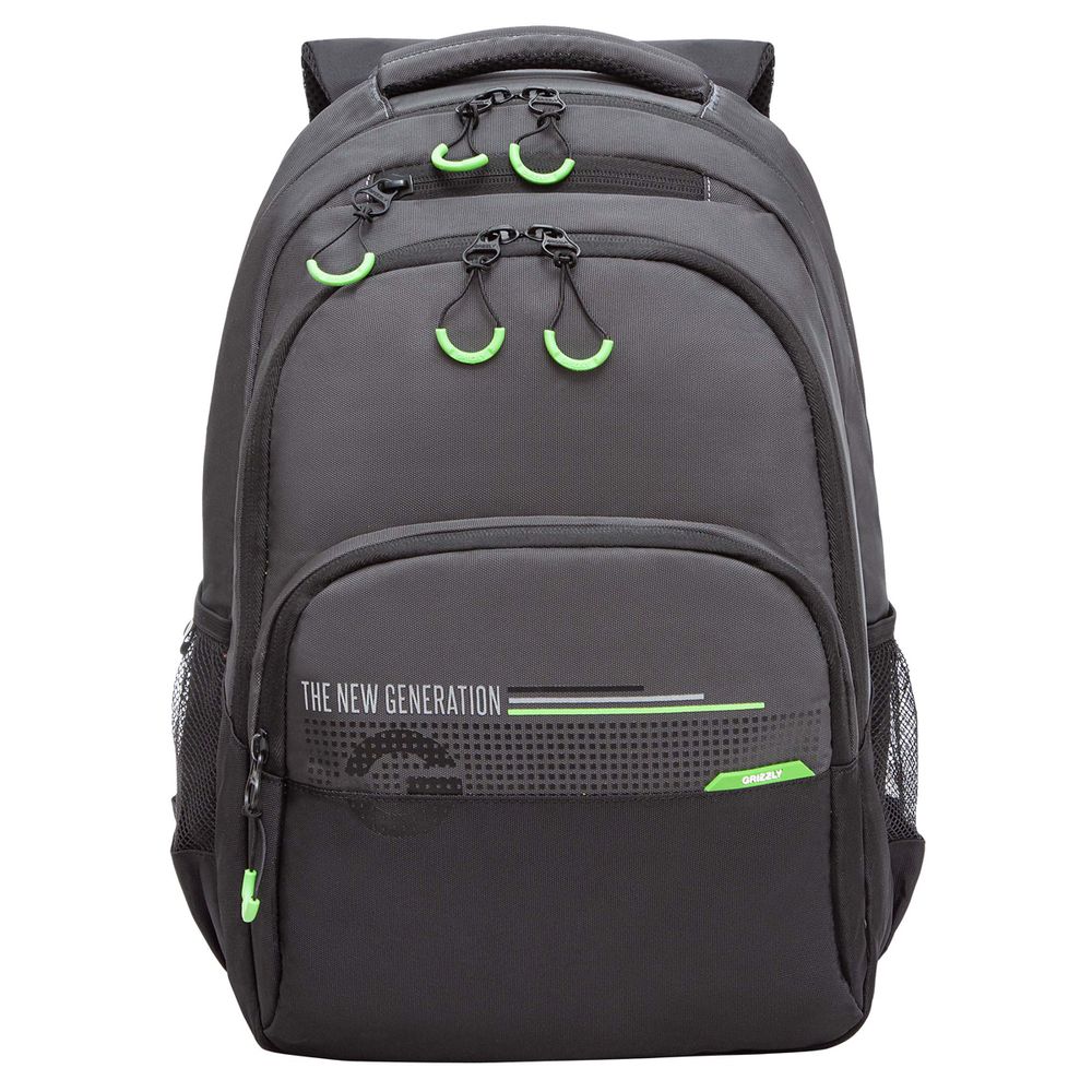 Рюкзак Grizzly, 32*45*23см, 2 отделения, 4 кармана, анатомическая спинка, черный-серый