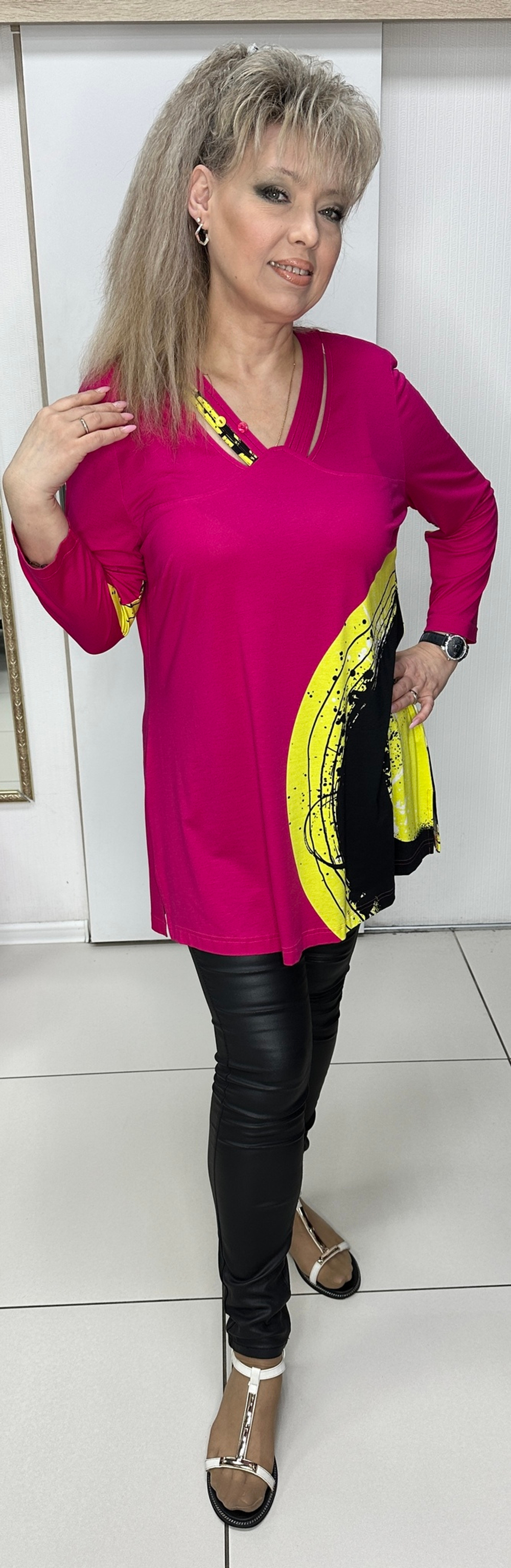 Красно-желтый блузон-туника