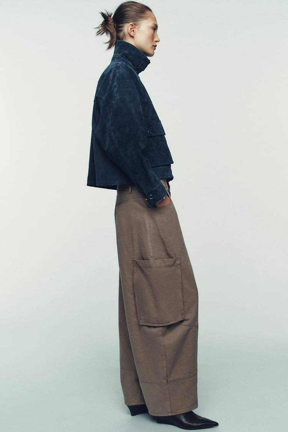 ZARA КУРТКА-БОМБЕР ИЗ 100% КОЖИ, МОРСКОЙ СИНИЙ