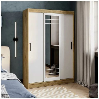 Шкаф-купе белый/вотан с зеркалом трёхдверный 1,31 м