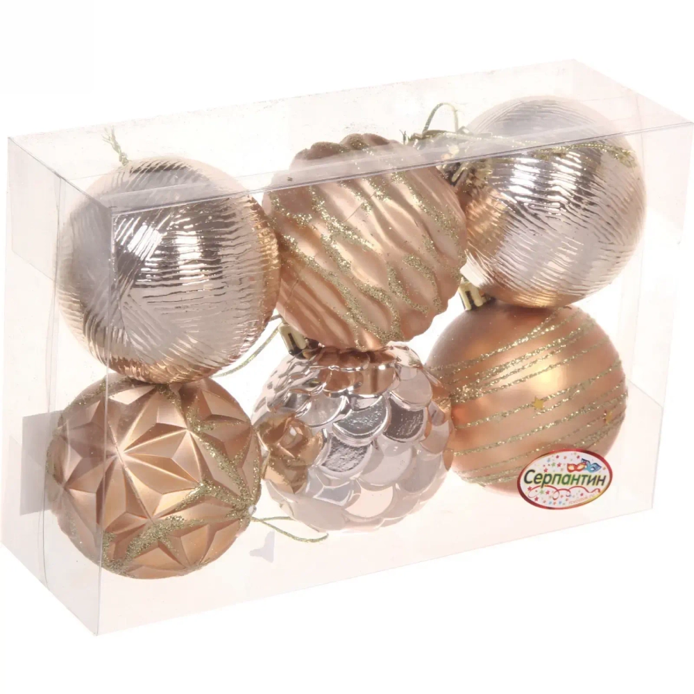 Новогодние шары 6 см (набор 6 шт) «Волшебный вечер», Шампань