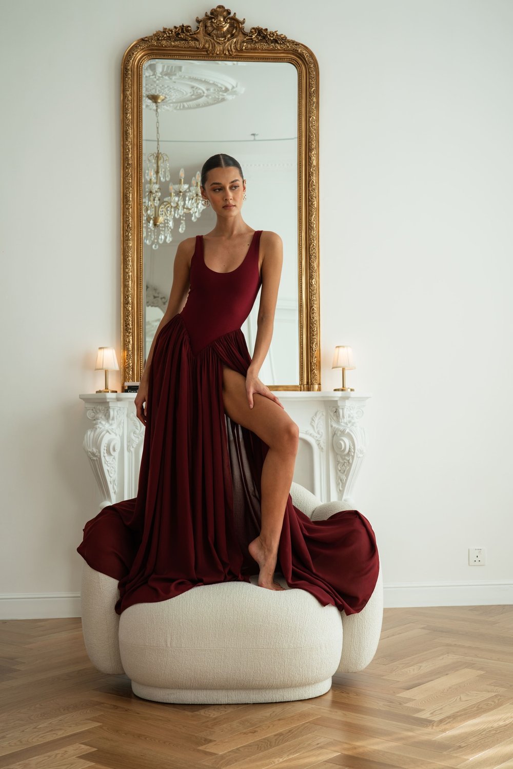 Платье боди бордовое