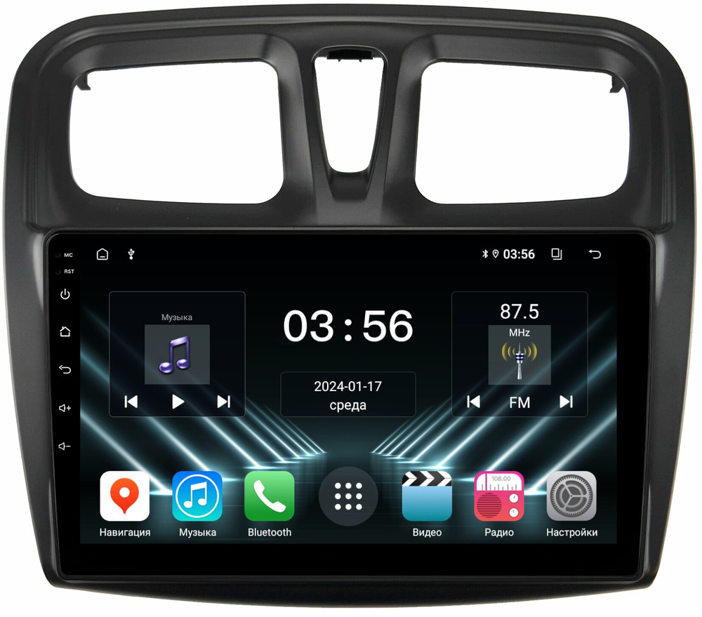 Магнитола для Renault Logan 2, Sandero 2 2014+ (рамка 10) - FarCar DX3051M монитор 10" IPS на Android 13, 4+64Гб, CarPlay