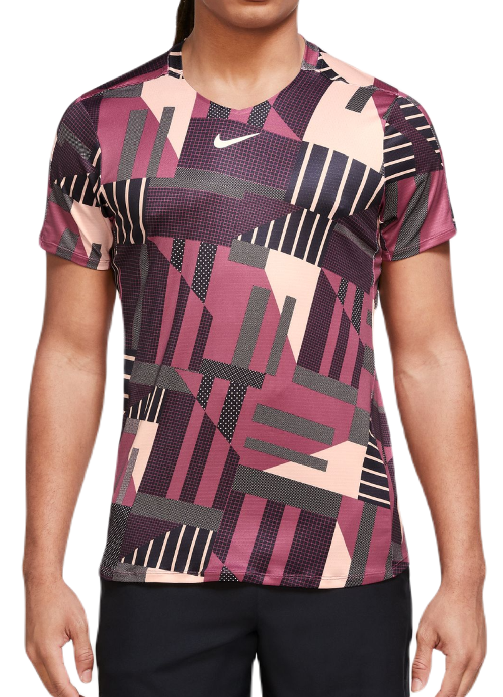 Мужская теннисная футболка Nike Court Dri-Fit Adventage Printed Crew Top - sweet beet/white