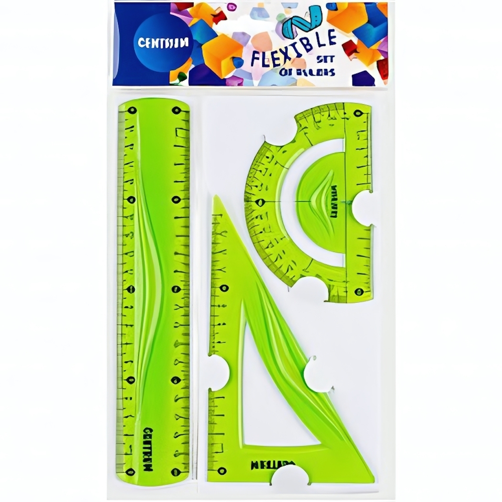 Набор линеек пластик "Flexible" линейка 20см., треугольник, транспортир, прозрачный (Центрум)