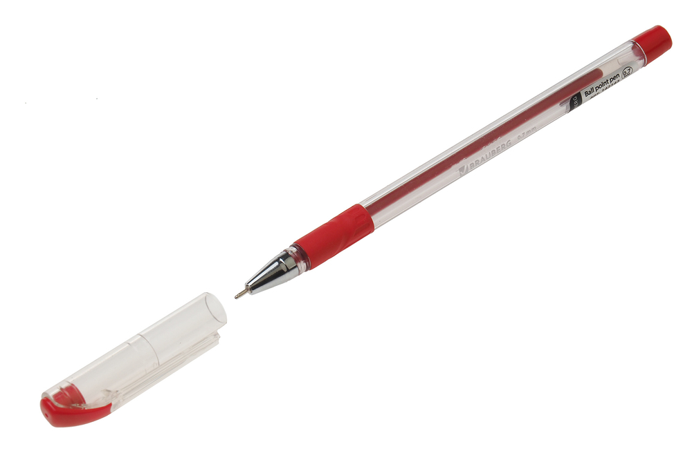 Ручка шариковая "Max-oil" BRAUBERG красная 0.7мм с резиновым упором корпус прозрачный пластиковый