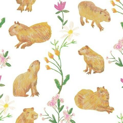 Бесшовный принт с Капибарами восковыми мелками