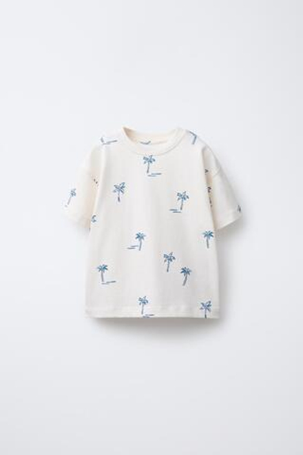 ZARA ФУТБОЛКА С ПРИНТОМ, ЭКРЮ